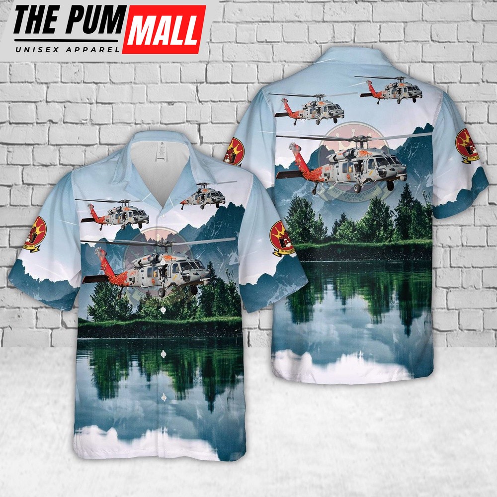 Us Navy Hawaiian Shirt, US Navy MH-60S Armed Helo Of HSC-15 Red Lions Hawaiian Shirt, Military Hawaiian Shirt