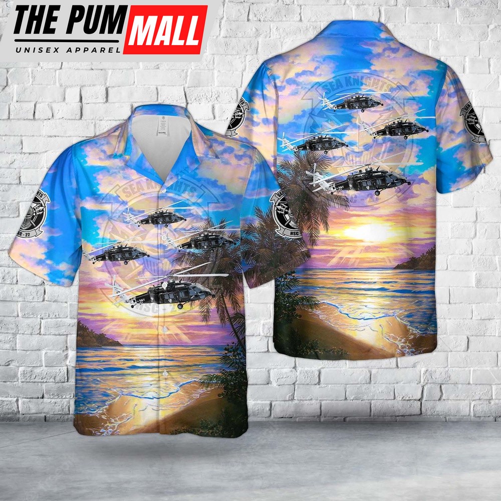 Us Navy Hawaiian Shirt, US Navy MH-60S Armed Helo Of HSC-22 Sea Knights Hawaiian Shirt, Military Hawaiian Shirt