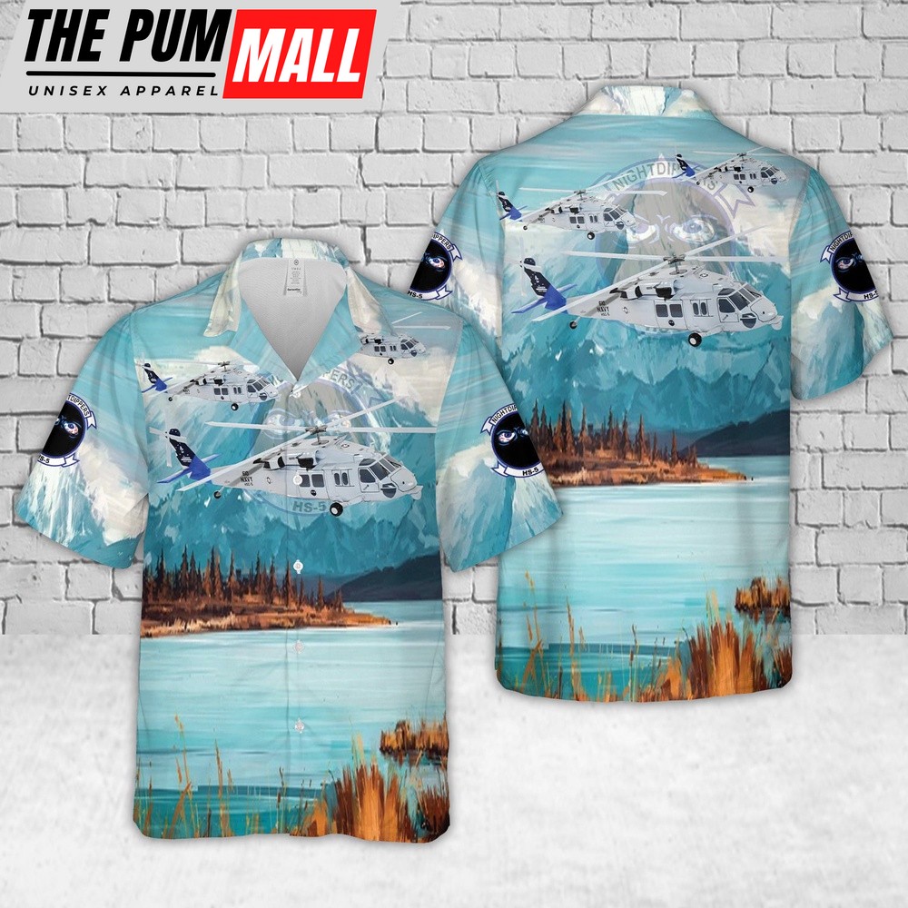 Us Navy Hawaiian Shirt, US Navy MH-60S Armed Helo Of HSC-5 Nightdippers Hawaiian Shirt, Military Hawaiian Shirt