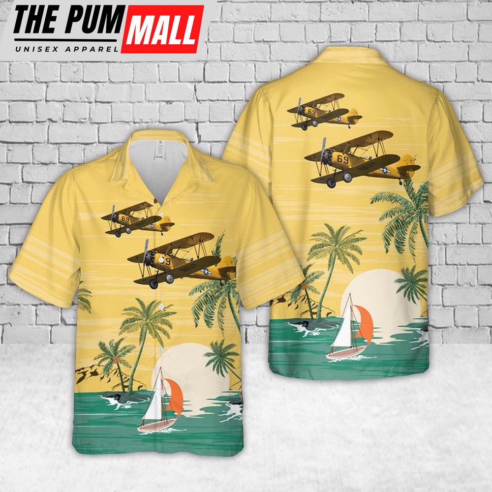 Us Navy Hawaiian Shirt, US Navy Naval Aircraft Factory N3N-3 Yellow Peril Hawaiian Shirt, Military Hawaiian Shirt