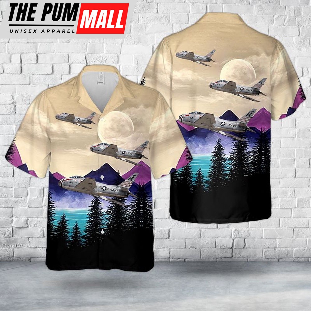 Us Navy Hawaiian Shirt, US Navy North American FJ-4B Fury Hawaiian Shirt, Military Hawaiian Shirt