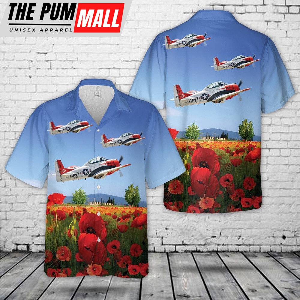 Us Navy Hawaiian Shirt, US Navy North American T-28B T-28 Trojan N28TY 138178 VT-27 Hawaiian Shirt, Military Hawaiian Shirt