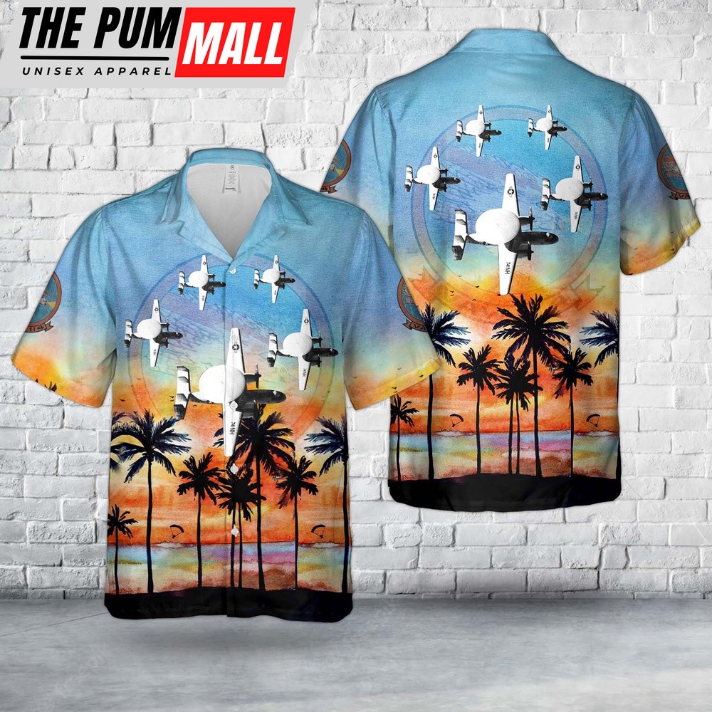Us Navy Hawaiian Shirt, US Navy Northrop Grumman E-2 Hawkeye 741NH VAW-114 Hawaiian Shirt, Military Hawaiian Shirt