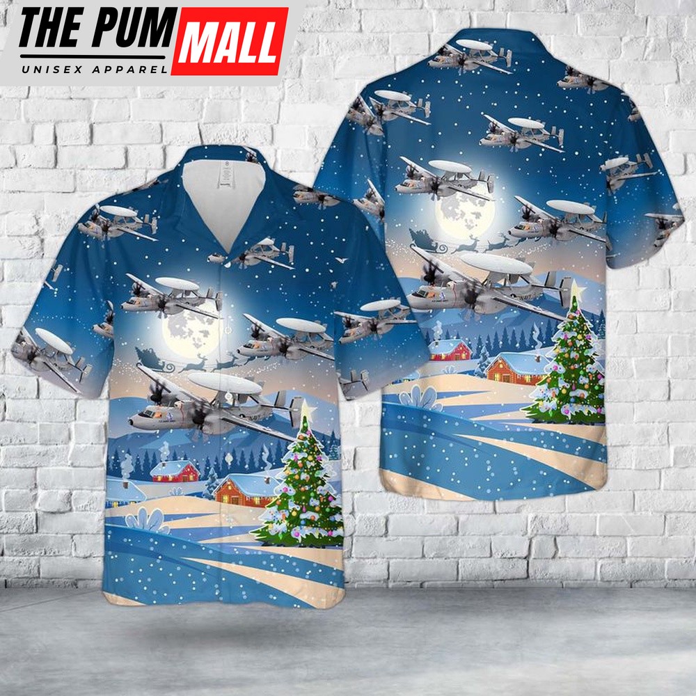 Us Navy Hawaiian Shirt, US Navy Northrop Grumman E-2 Hawkeye Christmas Hawaiian Shirt, Military Hawaiian Shirt