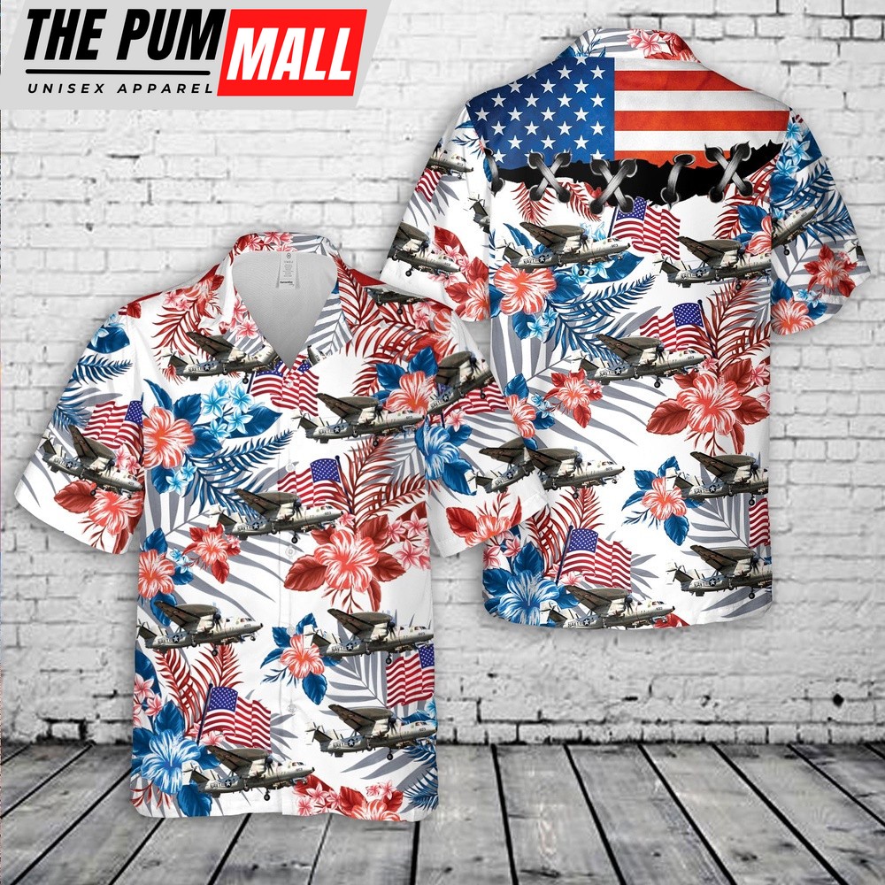 Us Navy Hawaiian Shirt, US Navy Northrop Grumman E-2C Hawkeye, 4th Of July Hawaiian Shirt, Military Hawaiian Shirt