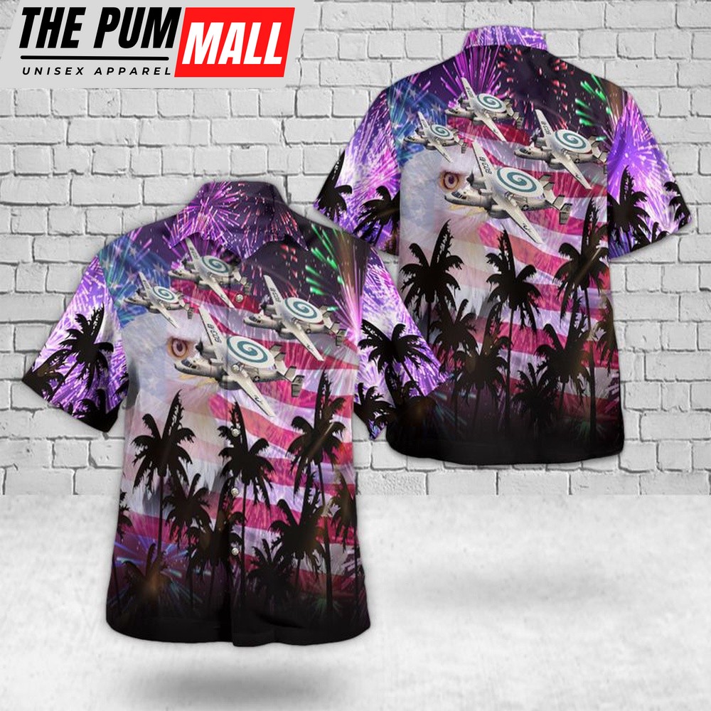 Us Navy Hawaiian Shirt, US Navy Northrop Grumman E-2C Hawkeye Of VAW-123 Screwtops, 4th Of July Hawaiian Shirt, Military Hawaiian Shirt