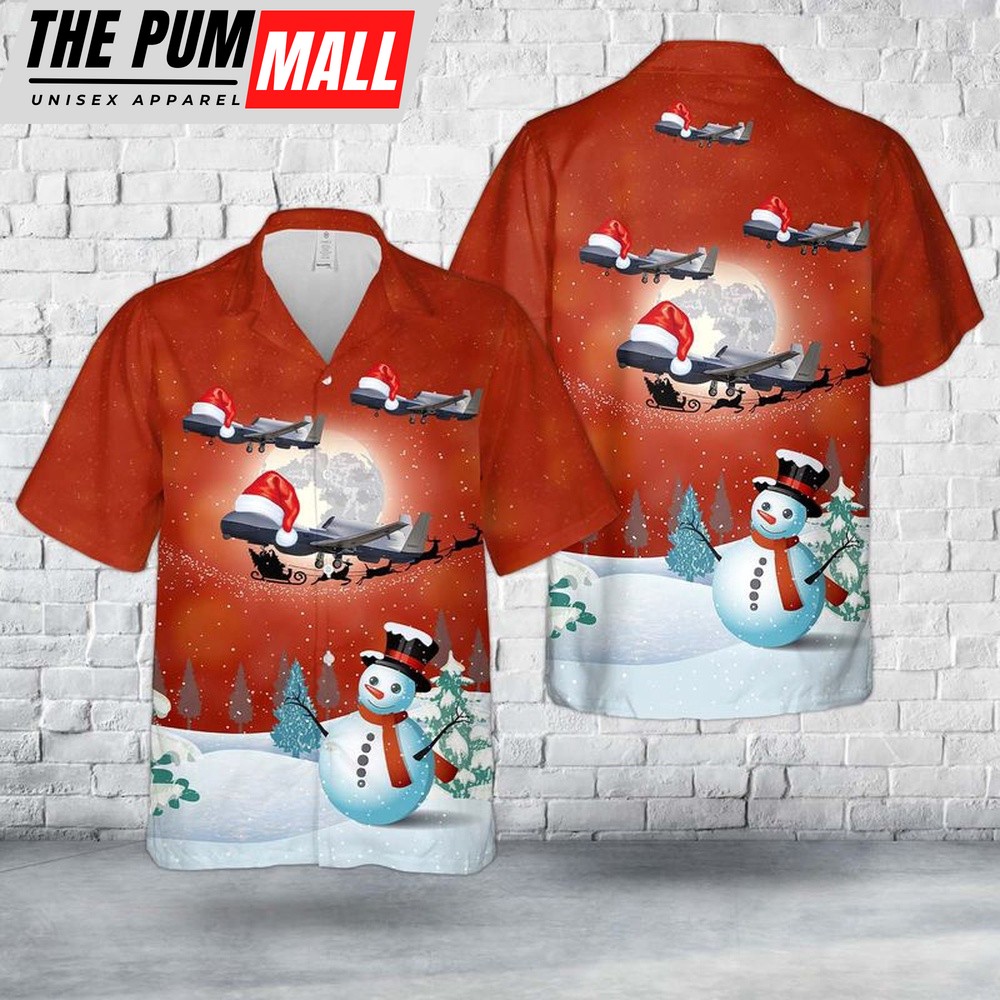 Us Navy Hawaiian Shirt, US Navy Northrop Grumman MQ-4C Triton Christmas Hawaiian Shirt, Military Hawaiian Shirt
