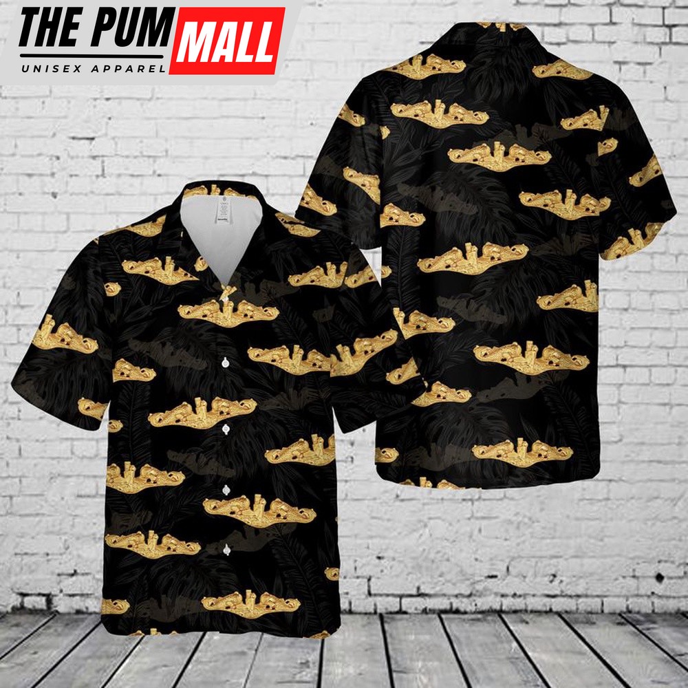 Us Navy Hawaiian Shirt, U.S. Navy Officer Submarine Warfare Badge Hawaiian Shirt, Military Hawaiian Shirt