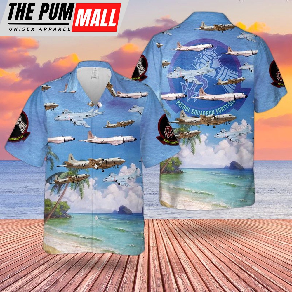 Us Navy Hawaiian Shirt, US Navy P-3 Orion Of Patrol Squadron 46 VP-46 Grey Knights Hawaiian Shirt, Military Hawaiian Shirt