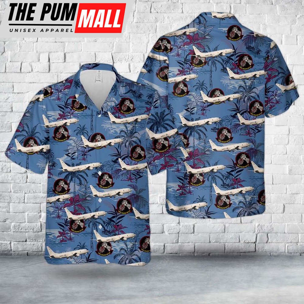 Us Navy Hawaiian Shirt, US Navy P-8A Poseidon Of Patrol Squadron 46 VP-46 Grey Knights Hawaiian Shirt, Military Hawaiian Shirt