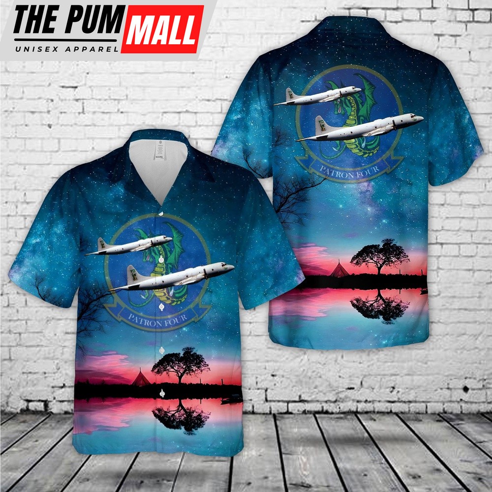 Us Navy Hawaiian Shirt, US Navy Patrol Squadron Four (VP-4) ‘Skinny Dragons’ P-3C Hawaiian Shirt, Military Hawaiian Shirt