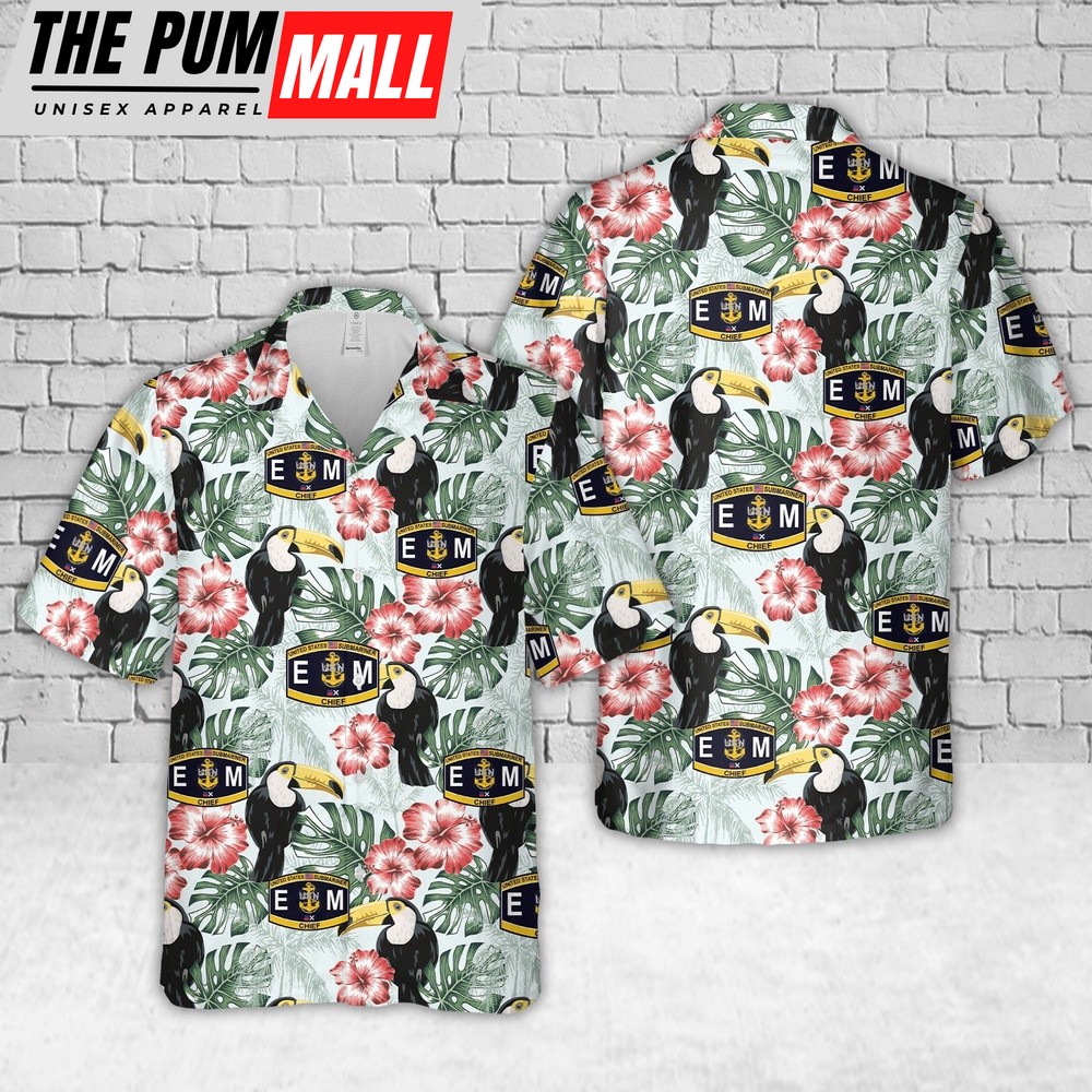 Us Navy Hawaiian Shirt, US Navy Rate EM Electricians Mate Submariners CPO Patch Hawaiian Shirt, Military Hawaiian Shirt