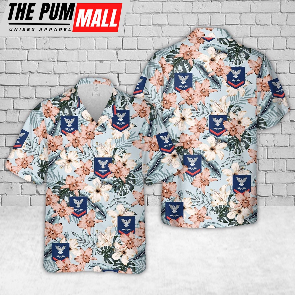 Us Navy Hawaiian Shirt, US Navy Red E-4 Aviation Boatswain’s Mate AB Hawaiian Shirt, Military Hawaiian Shirt