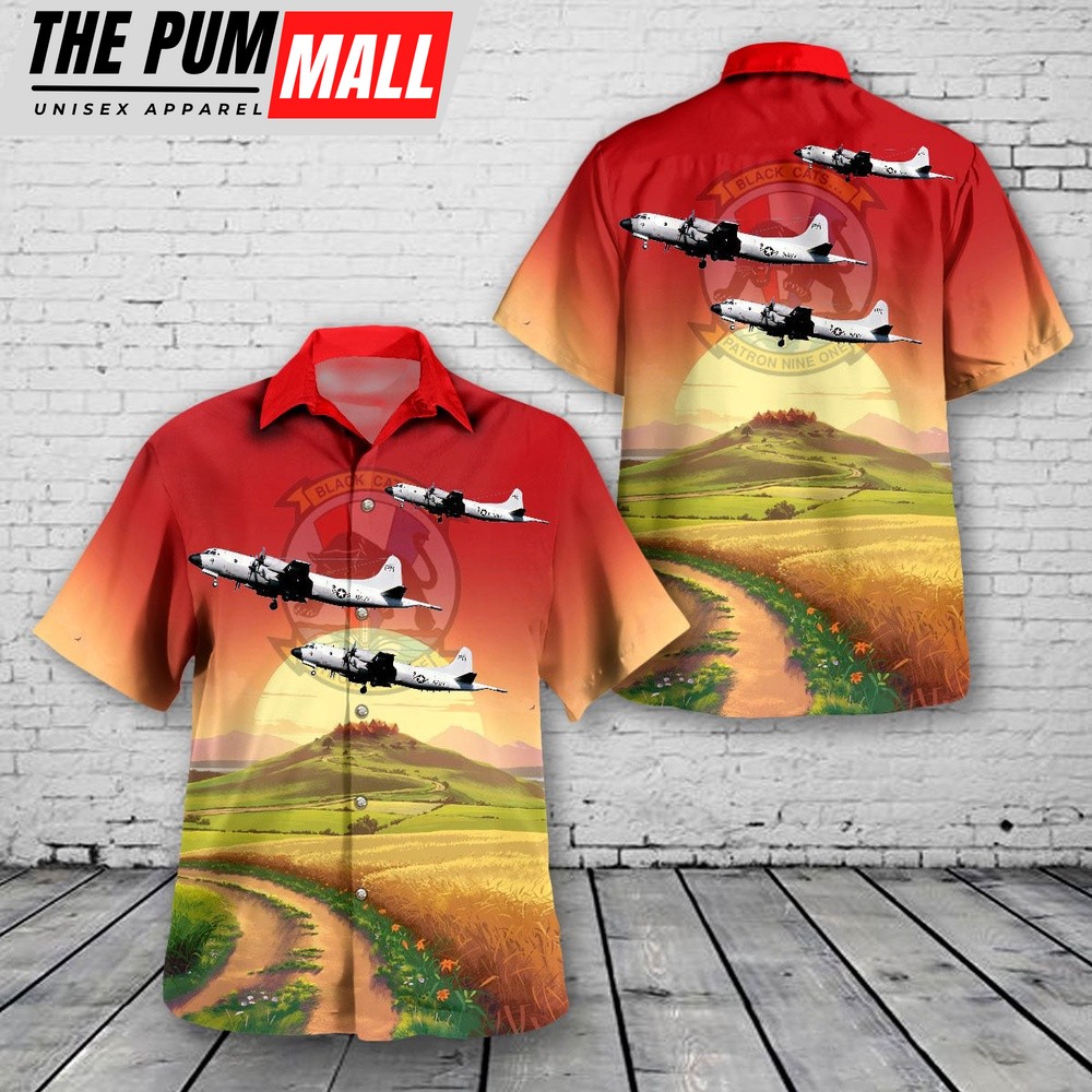Us Navy Hawaiian Shirt, US Navy Reserve P-3 of VP-91 ‘Black Cats’ Hawaiian Shirt, Military Hawaiian Shirt