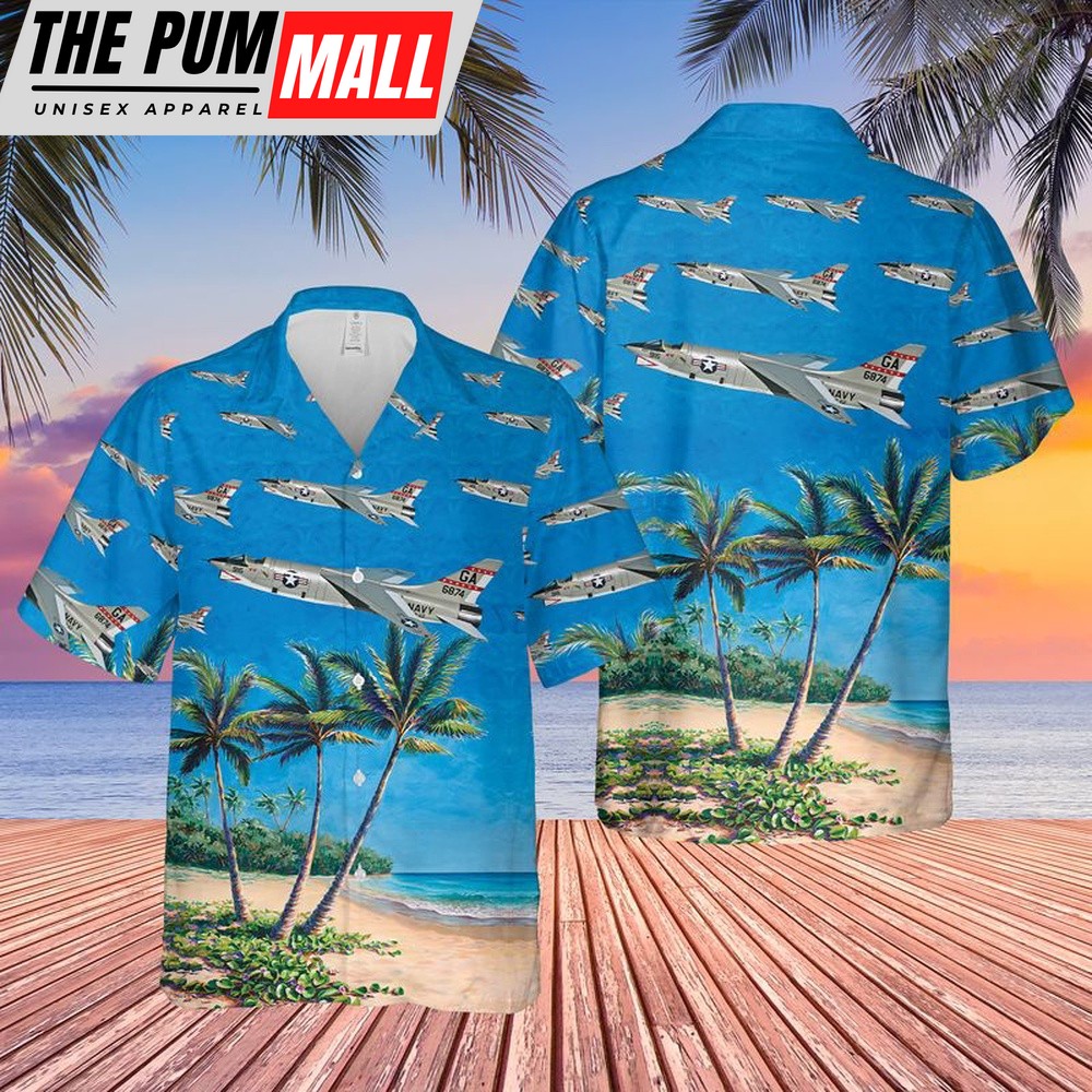 Us Navy Hawaiian Shirt, US Navy RF-8 Crusader Hawaiian Shirt, Military Hawaiian Shirt