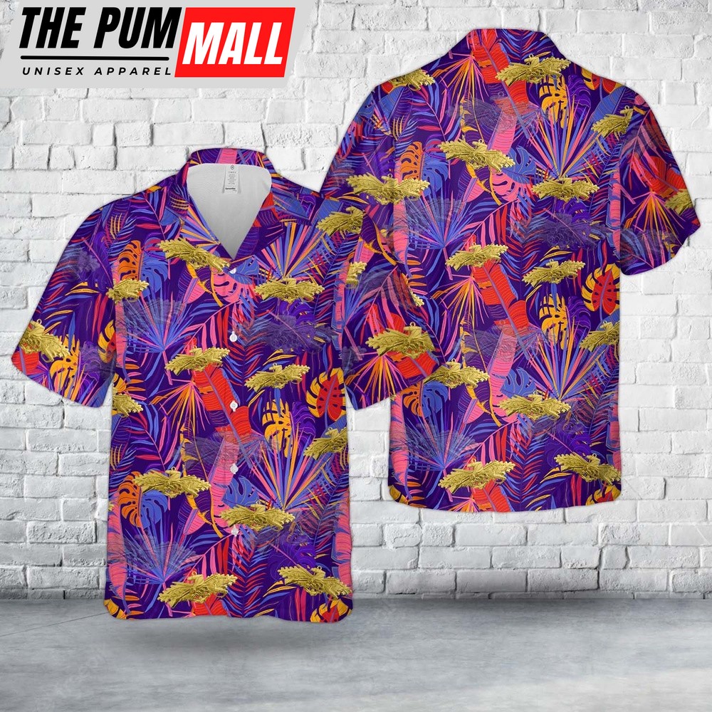 Us Navy Hawaiian Shirt, US Navy Seabee Combat Warfare Specialist (SCWS) insignia – Officer Hawaiian Shirt, Military Hawaiian Shirt