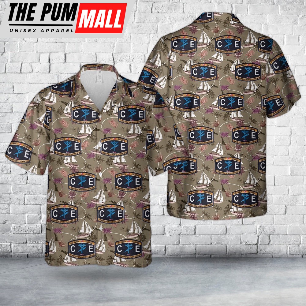 Us Navy Hawaiian Shirt, US Navy Seabee Construction Electrician CE Hawaiian Shirt, Military Hawaiian Shirt