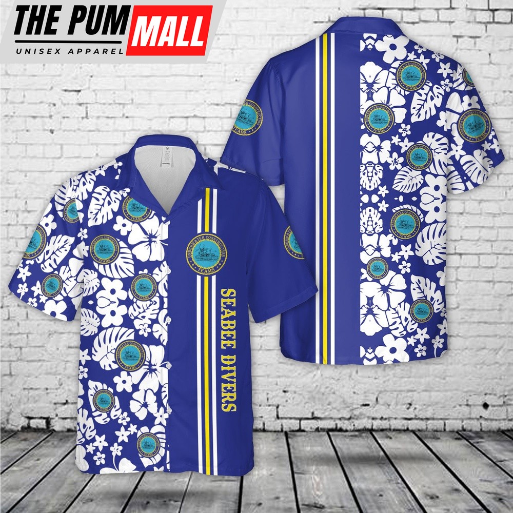 Us Navy Hawaiian Shirt, US Navy Seabee Divers Hawaiian Shirt, Military Hawaiian Shirt