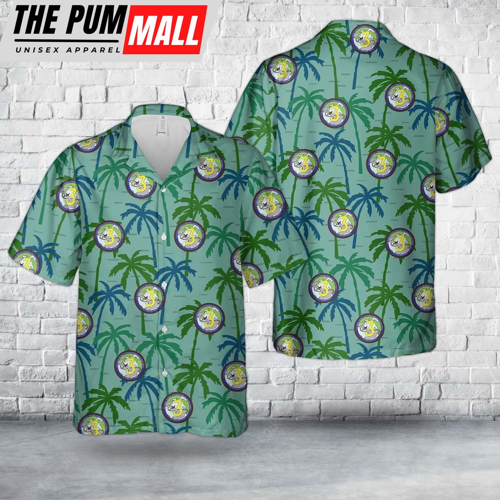 Us Navy Hawaiian Shirt, US Navy Seabee Naval Mobile Construction Battalion THREE (NMCB 3) Hawaiian Shirt, Military Hawaiian Shirt