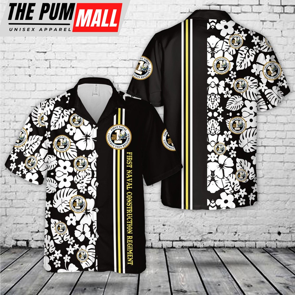 Us Navy Hawaiian Shirt, US Navy Seabees FIRST Naval Construction Regiment Hawaiian Shirt, Military Hawaiian Shirt