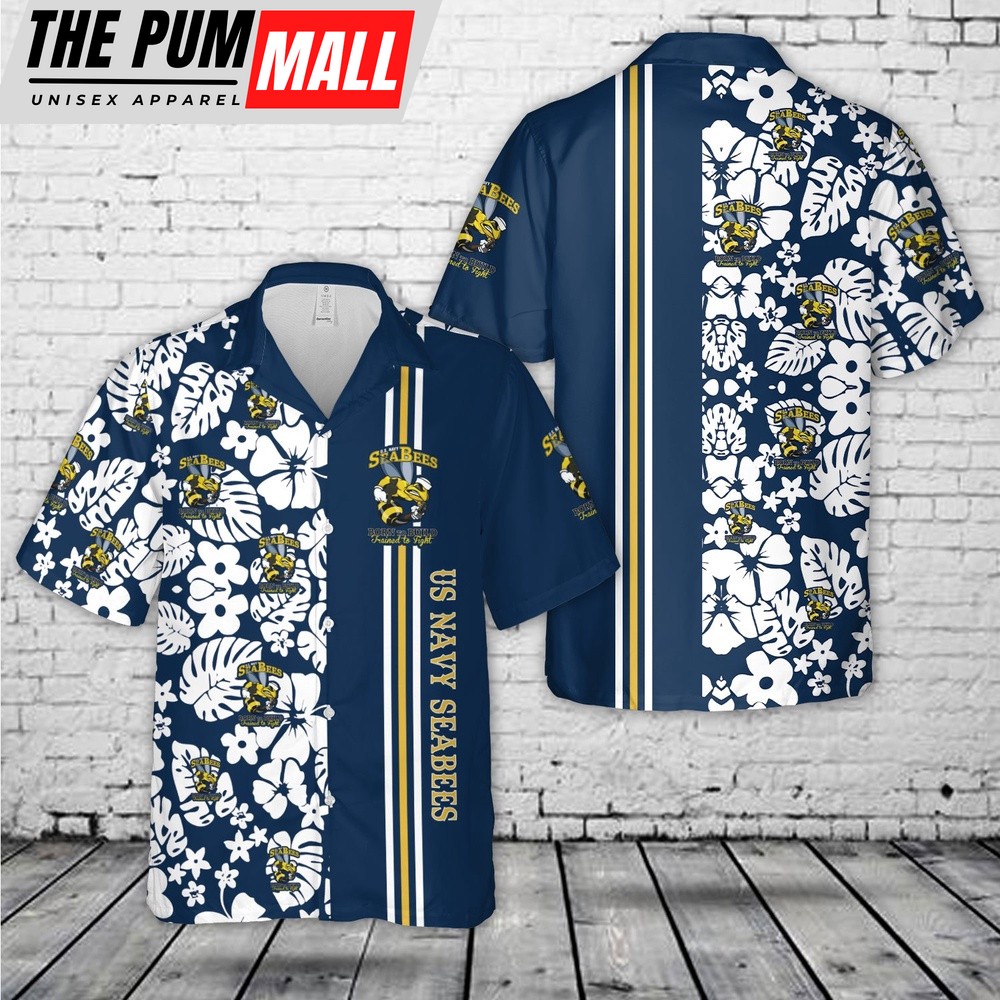 Us Navy Hawaiian Shirt, US Navy Seabees Hawaiian Shirt, Military Hawaiian Shirt