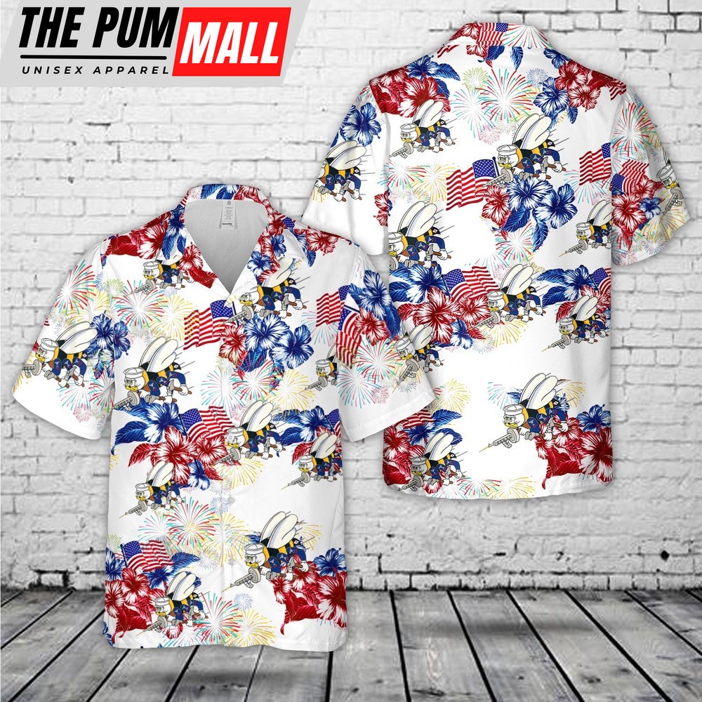 Us Navy Hawaiian Shirt, US Navy SEABEES Naval Construction Force (NCF), 4th Of July Hawaiian Shirt, Military Hawaiian Shirt