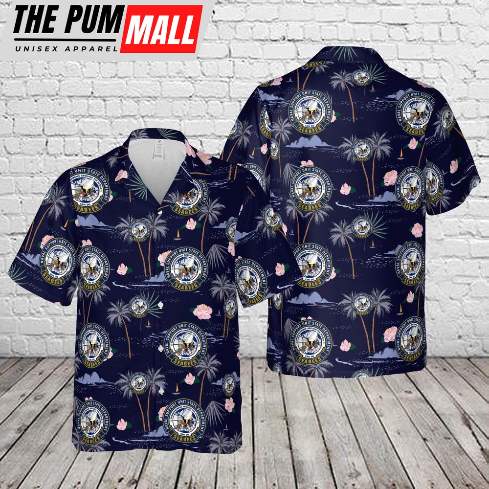 Us Navy Hawaiian Shirt, US Navy SEABEES – Naval Support Unit State Department Hawaiian Shirt, Military Hawaiian Shirt