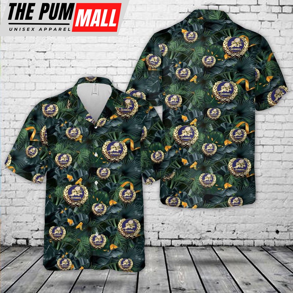 Us Navy Hawaiian Shirt, US Navy Seabees With Wreath Hawaiian Shirt, Military Hawaiian Shirt