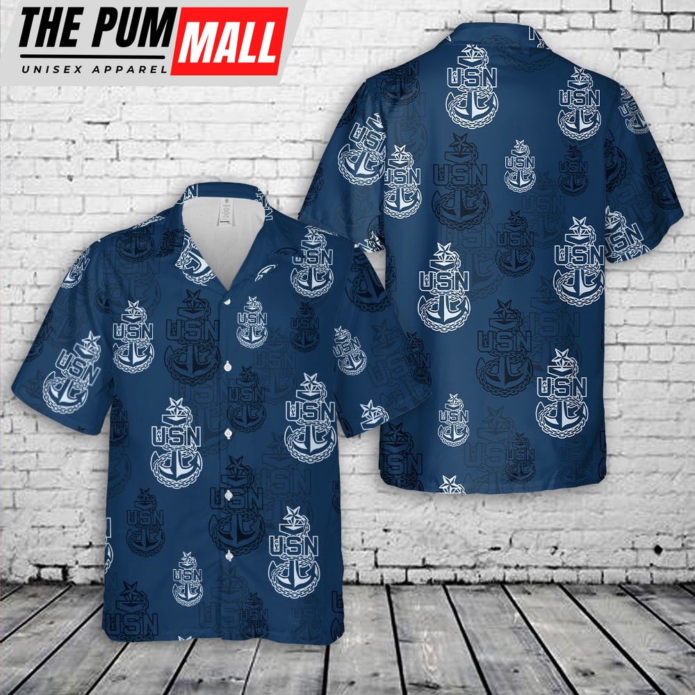 Us Navy Hawaiian Shirt, US Navy Senior Chief Emblem Silhouette Hawaiian Shirt, Military Hawaiian Shirt