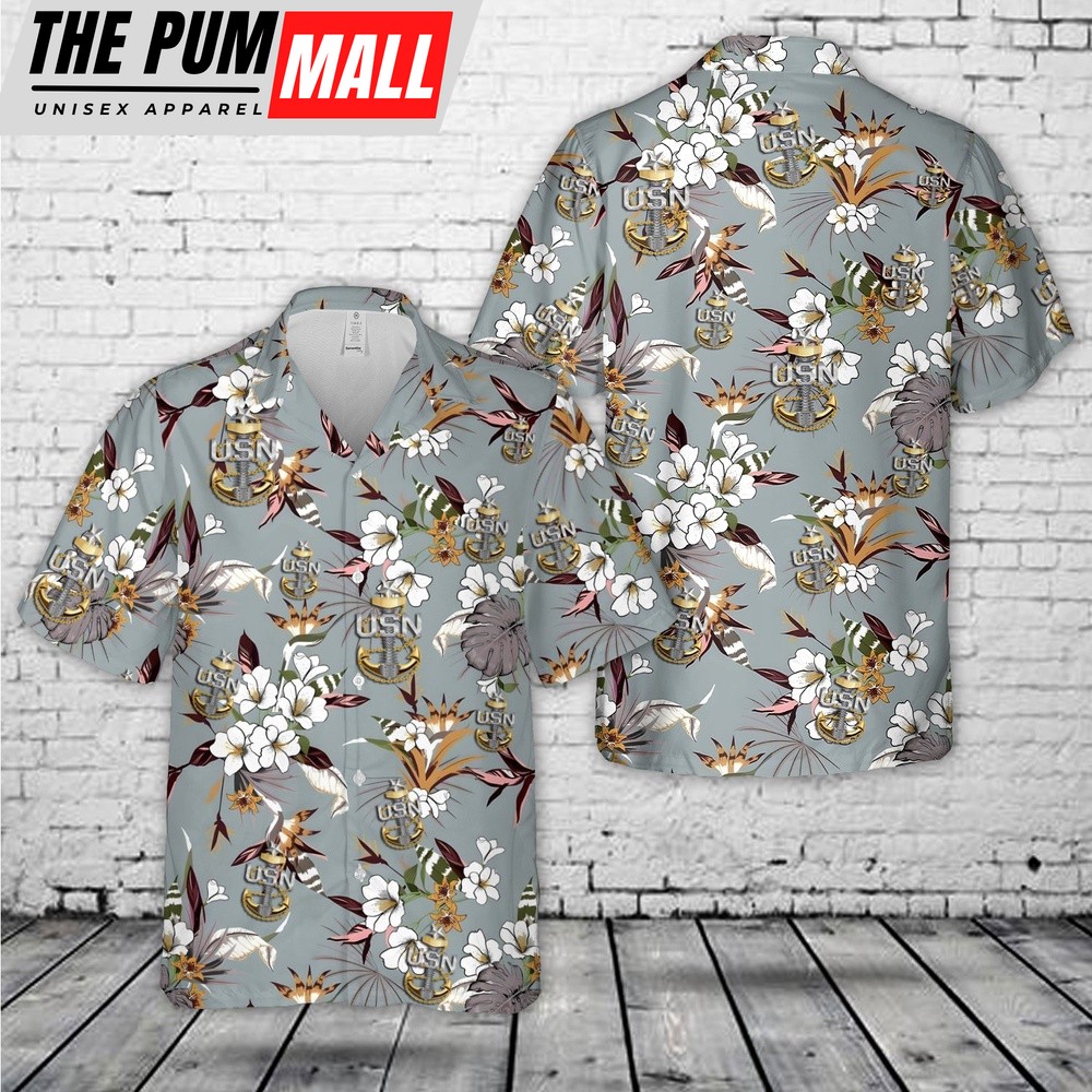 Us Navy Hawaiian Shirt, US Navy Senior Chief Petty Officer Backbone Anchor Hawaiian Shirt, Military Hawaiian Shirt