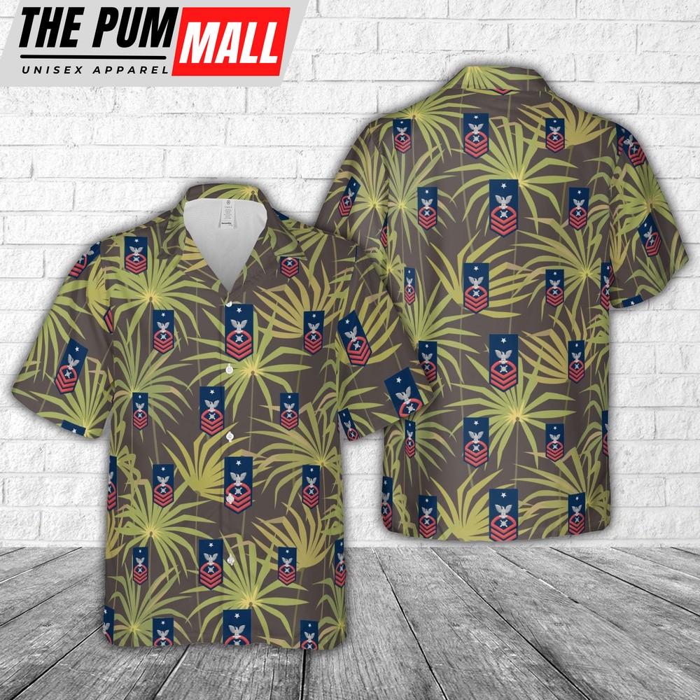 Us Navy Hawaiian Shirt, US Navy Senior Chief Red E-8 Explosive Ordinance Disposal EOD Hawaiian Shirt, Military Hawaiian Shirt