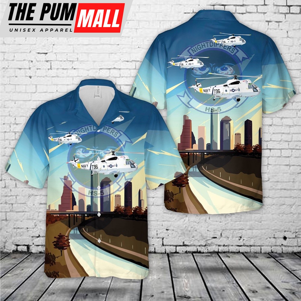 Us Navy Hawaiian Shirt, US Navy Sikorsky SH-3 Sea King, HS-5 Nightdippers Hawaiian Shirt, Military Hawaiian Shirt