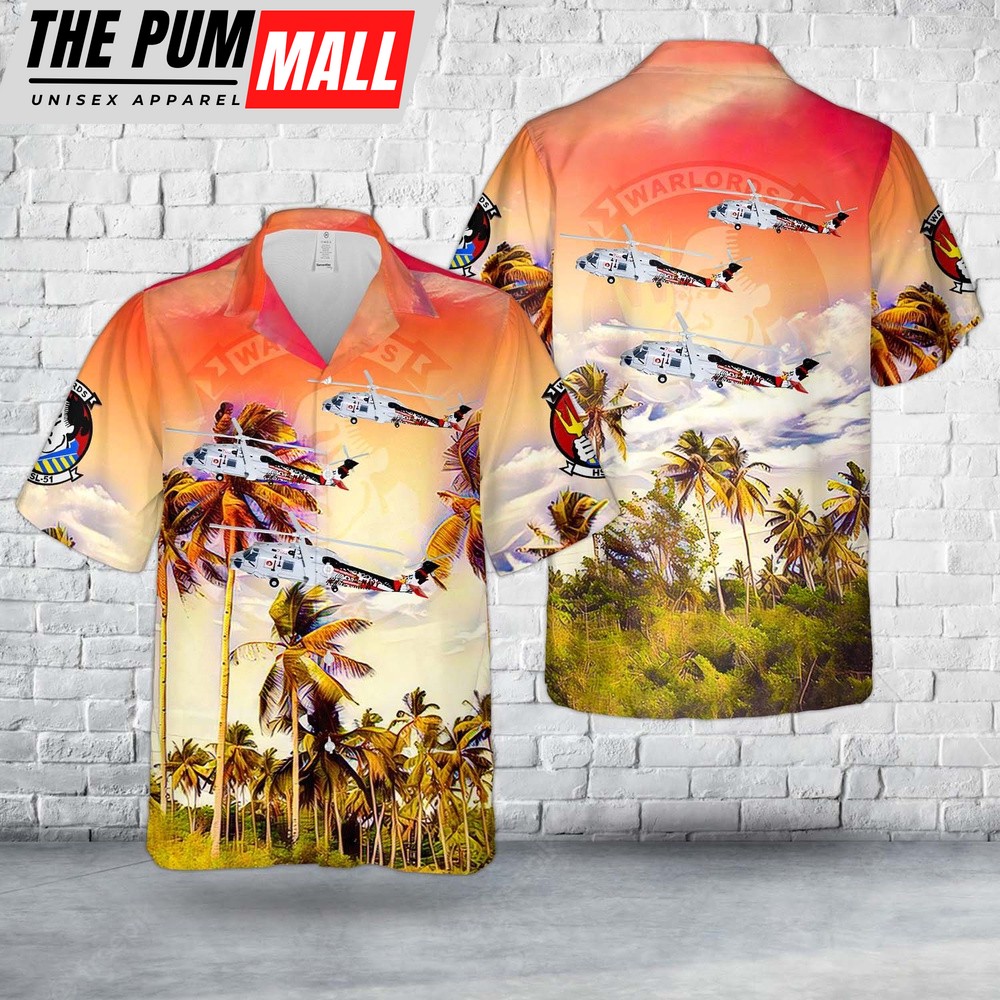 Us Navy Hawaiian Shirt, US Navy Sikorsky SH-60B Seahawk, HSL-51 Warlords (2011), Hawaiian Shirt, Military Hawaiian Shirt