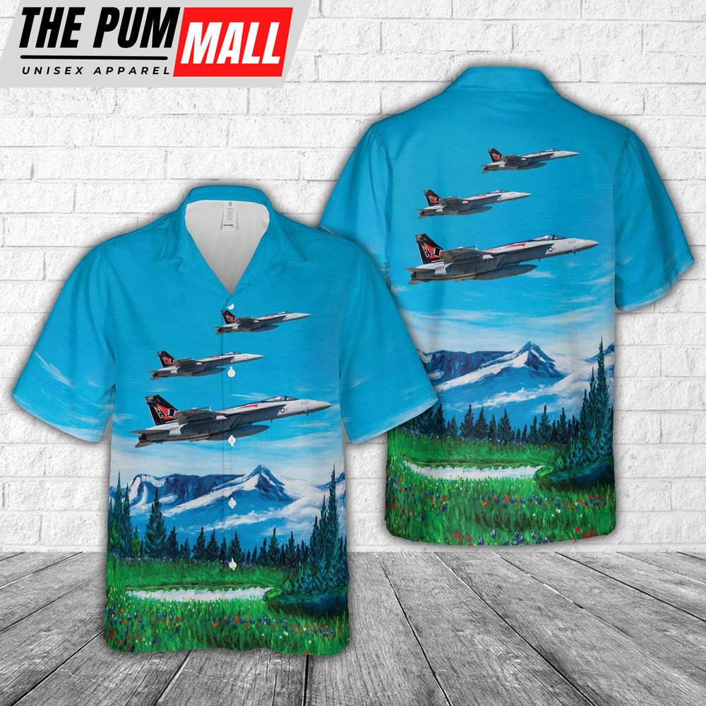 Us Navy Hawaiian Shirt, US Navy Strike Fighter Squadron 14 F A-18E VFA-14 Tophatters Hawaiian Shirt, Military Hawaiian Shirt