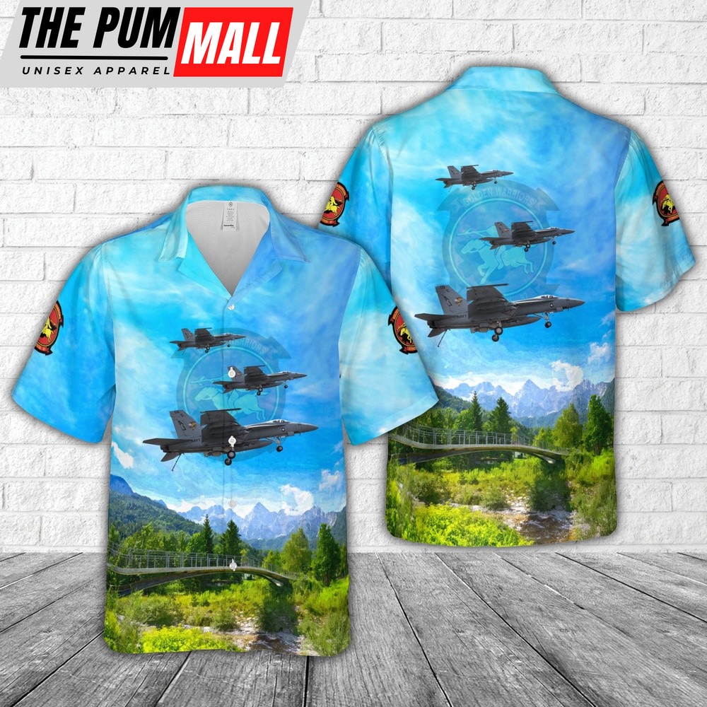 Us Navy Hawaiian Shirt, US Navy Strike Fighter Squadron 87 Golden Warriors F A-18E Super Hornet Hawaiian Shirt, Military Hawaiian Shirt