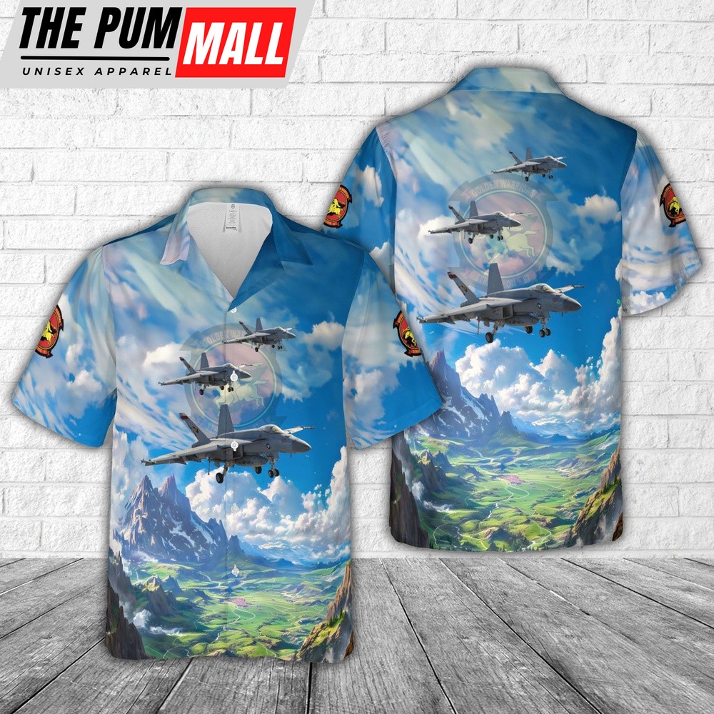 Us Navy Hawaiian Shirt, US Navy Strike Fighter Squadron 87 VFA-87 Golden Warriors F A-18E Super Hornet Hawaiian Shirt, Military Hawaiian Shirt
