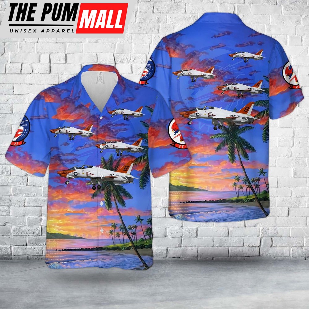 Us Navy Hawaiian Shirt, US Navy Training Squadron 21 (VT-21) Redhawks T-45C Goshawk Hawaiian Shirt, Military Hawaiian Shirt