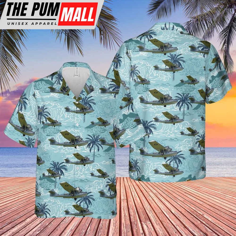 Us Navy Hawaiian Shirt, US Navy (USN) Consolidated PBY-5A Catalina Hawaiian Shirt, Military Hawaiian Shirt