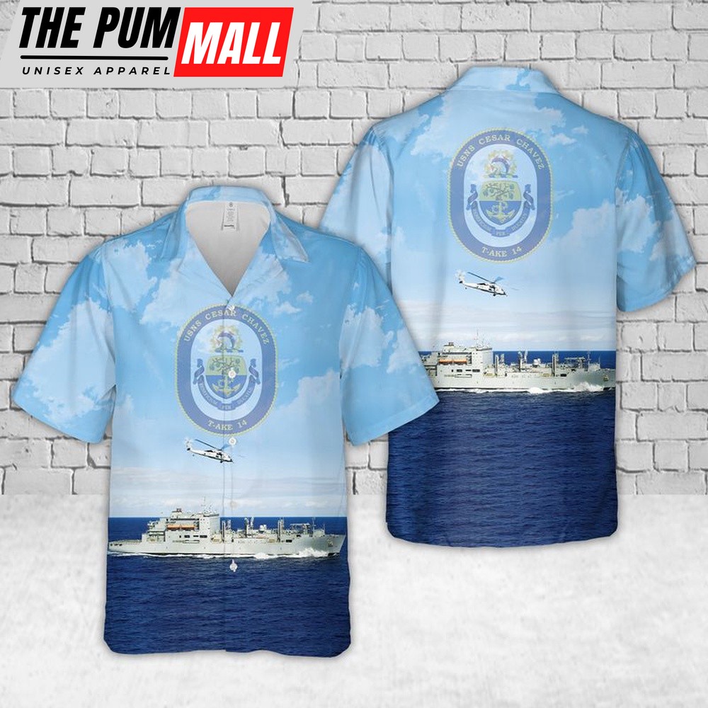 Us Navy Hawaiian Shirt, US Navy USNS Cesar Chavez (T-AKE-14) Hawaiian Shirt, Military Hawaiian Shirt