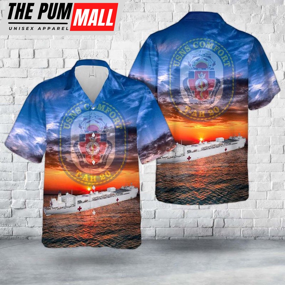 Us Navy Hawaiian Shirt, US Navy USNS Comfort (T-AH-20) Hospital Ship Hawaiian Shirt, Military Hawaiian Shirt