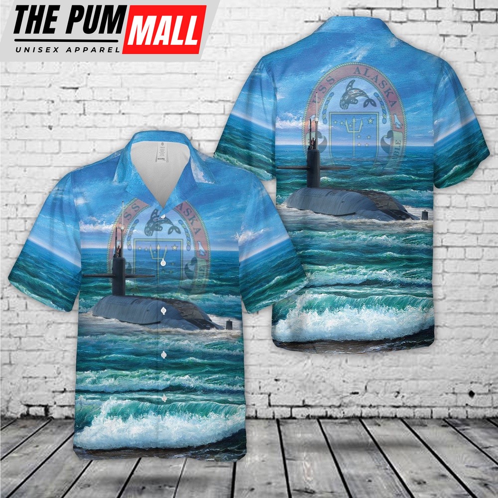 Us Navy Hawaiian Shirt, US Navy USS Alaska SSBN-732 Ohio class ballistic missile submarine Hawaiian Shirt, Military Hawaiian Shirt