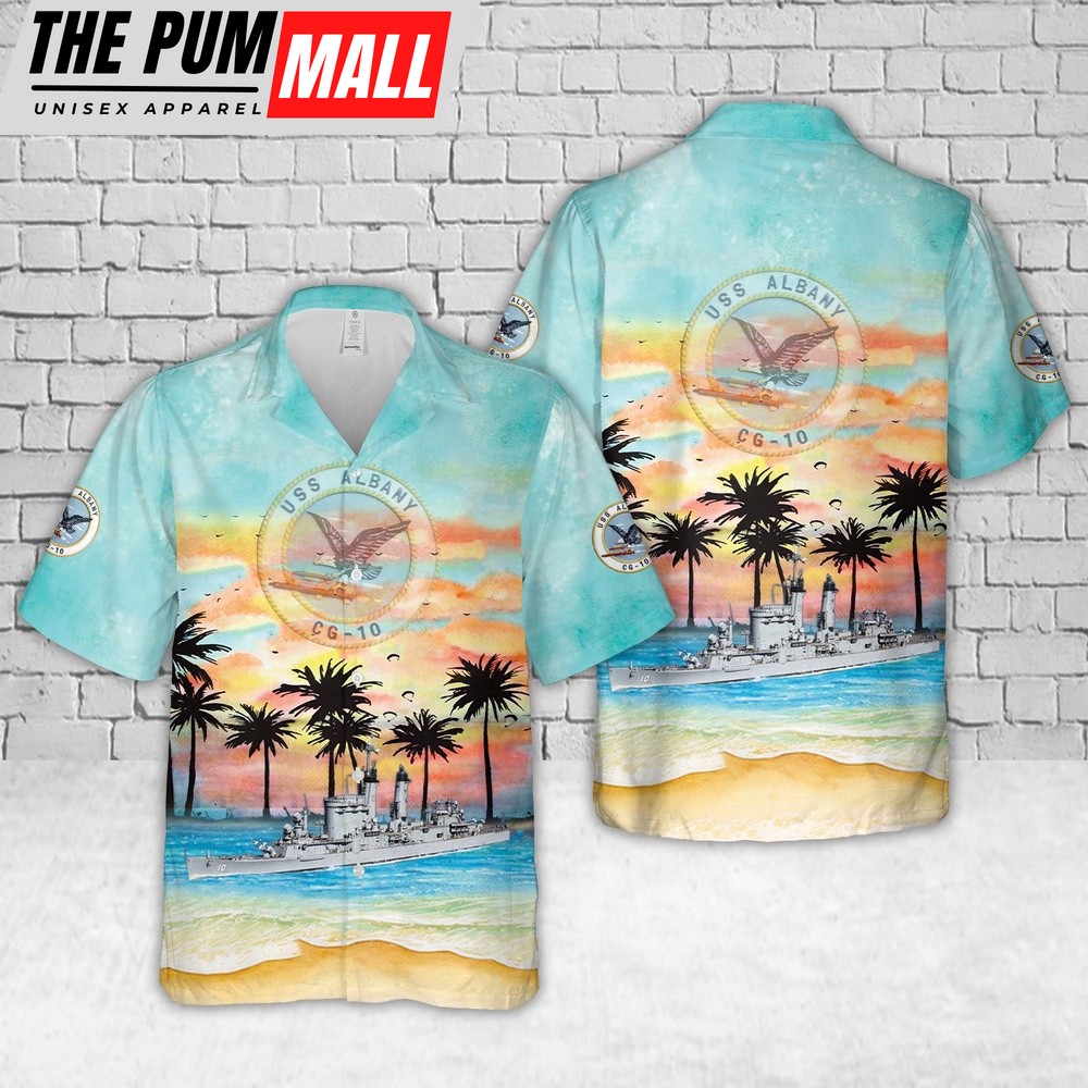 Us Navy Hawaiian Shirt, US Navy USS Albany CG-10 Hawaiian Shirt, Military Hawaiian Shirt