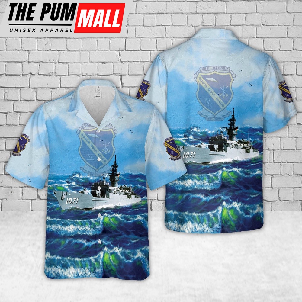 Us Navy Hawaiian Shirt, US Navy USS Badger (FF-1071) Hawaiian Shirt, Military Hawaiian Shirt