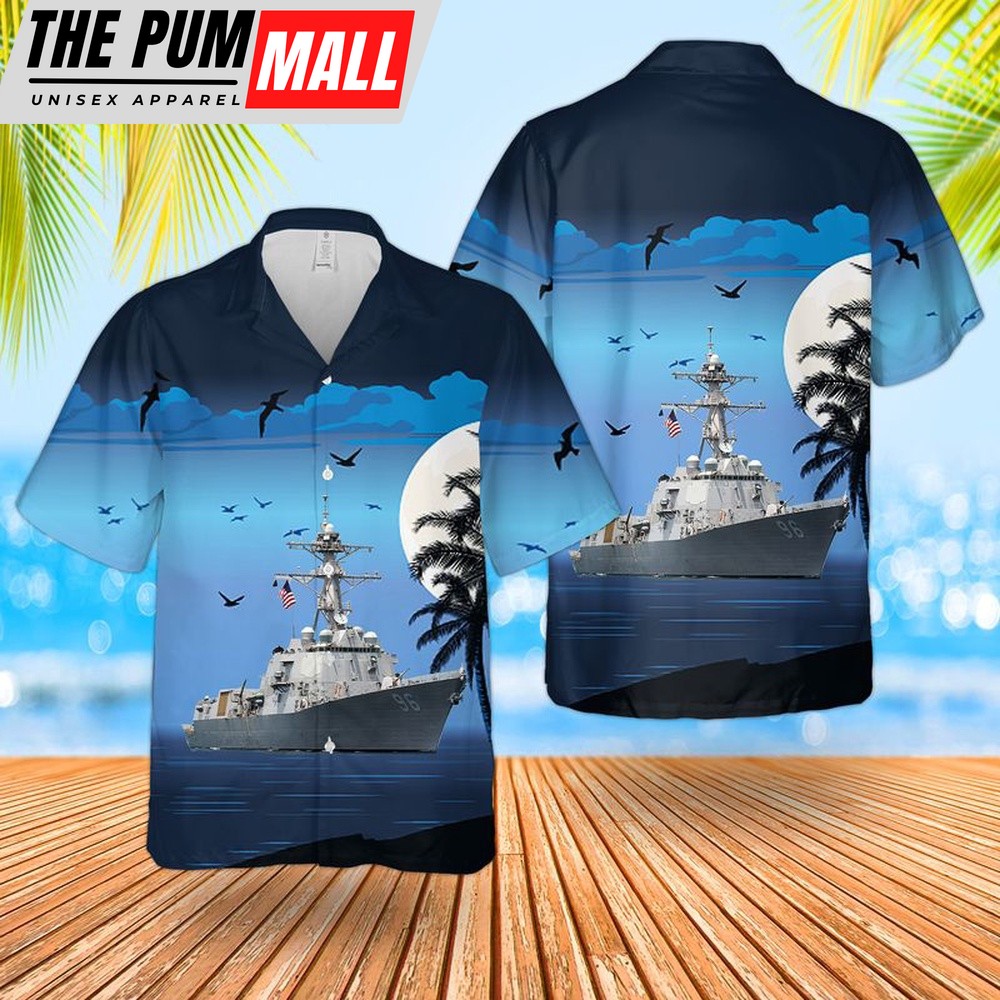 Us Navy Hawaiian Shirt, US Navy USS Bainbridge DDG-96 Destroyer Hawaiian Shirt, Military Hawaiian Shirt