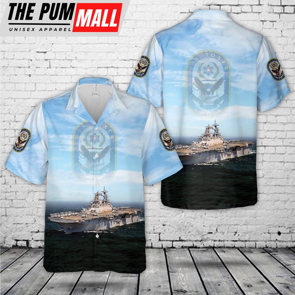Us Navy Hawaiian Shirt, US Navy USS Boxer (LHD-4) Boxer Expeditionary Strike Group Hawaiian Shirt, Military Hawaiian Shirt