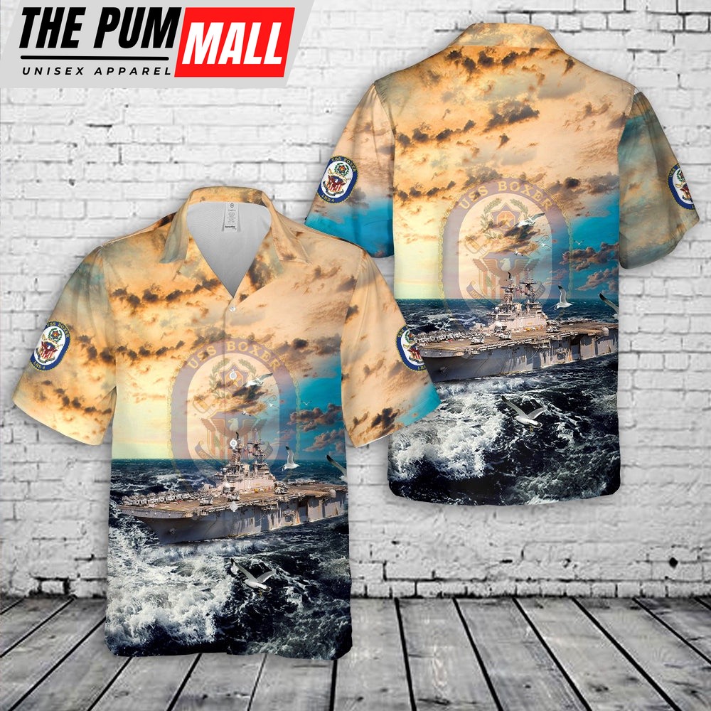 Us Navy Hawaiian Shirt, US Navy USS Boxer (LHD-4) Hawaiian Shirt, Military Hawaiian Shirt