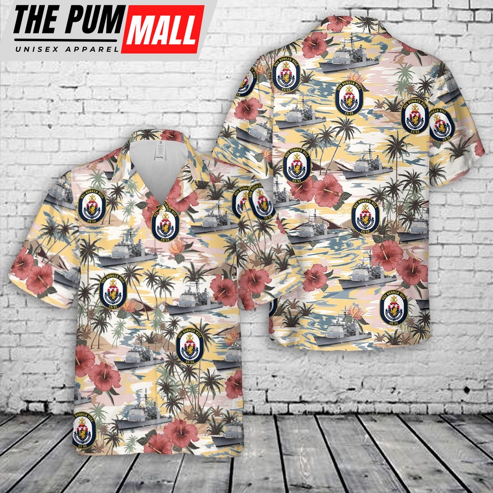 Us Navy Hawaiian Shirt, US Navy USS Bunker Hill (CG-52) Ticonderoga-class guided missile cruiser Hawaiian Shirt, Military Hawaiian Shirt