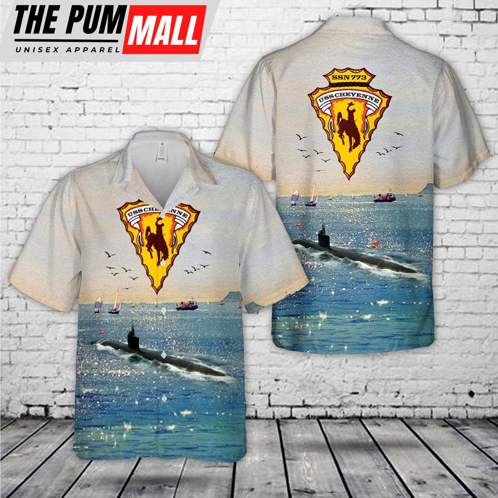 Us Navy Hawaiian Shirt, US Navy USS Cheyenne (SSN-773) Attack Submarine Hawaiian Shirt, Military Hawaiian Shirt