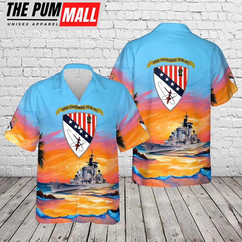 Us Navy Hawaiian Shirt, US Navy USS Chicago (CA-136CG-11) Hawaiian Shirt, Military Hawaiian Shirt