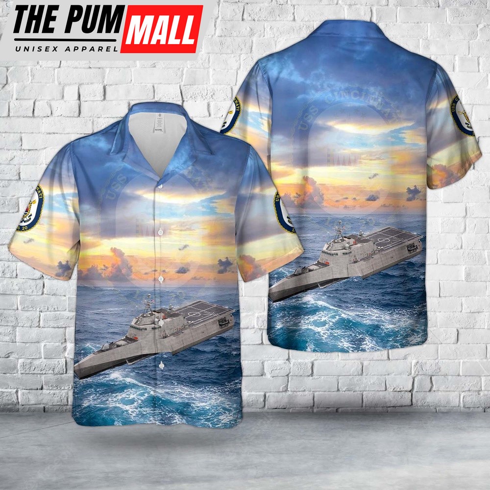 Us Navy Hawaiian Shirt, US Navy USS Cincinnati (LCS-20) Independence-class littoral combat ship Hawaiian Shirt, Military Hawaiian Shirt